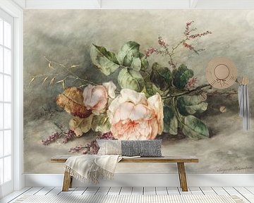 Rozen door Margaretha Roosenboom . Retro botanisch stilleven in pastelkleuren van Dina Dankers