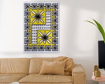 Flowers white in yellow frame by Patricia's Creations