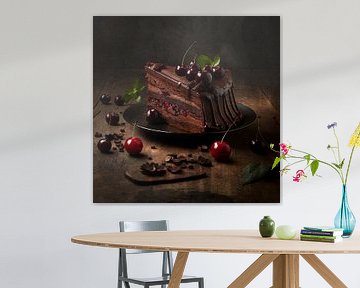 Gâteau au chocolat avec des cerises sur Carla van Zomeren