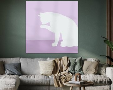 Kat, silhouet minimalistische illustratie in paars van Femke Bender