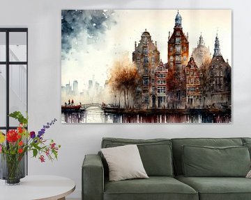 Aquarelle du paysage urbain d'Amsterdam. sur AVC Photo Studio