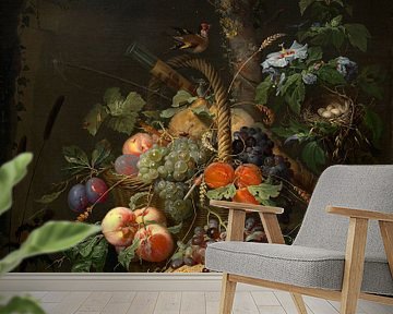 Stilleven met fruit, vis, en een Nest, Abraham Mignon