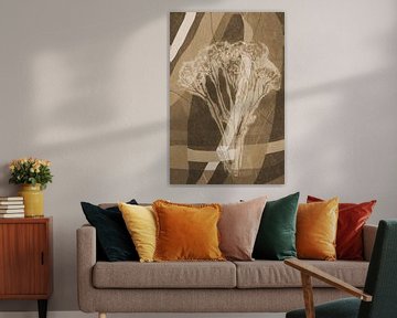 Flower and organic shapes.  Modern abstract botanical geometric art in beige and brown by Dina Dankers