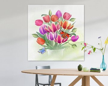 Tulips and butterflies oil painting by Teuni's Dreams of Reality