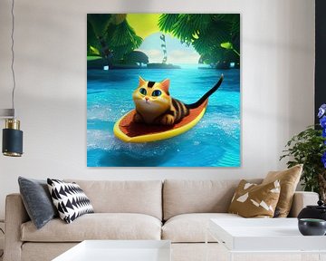 Cute cat surfing illustration by Laly Laura