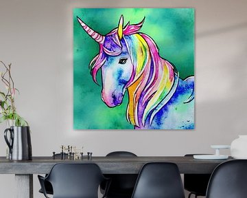 Watercolors colorful unicorn painting by Laly Laura