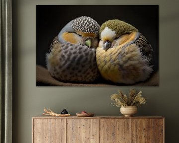 Bezaubernde Vögel schlafen schön zusammen von Surreal Media