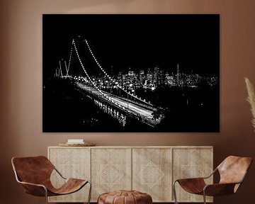 Bay Bridge à San Francisco de nuit en noir et blanc sur Dieter Walther