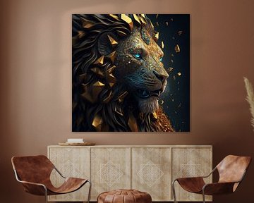 Goldener Löwe mit reichem Gesicht und Mähne aus purem Gold von Surreal Media