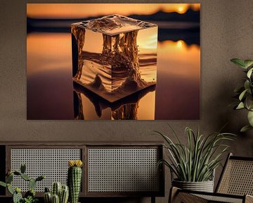 Cube de verre abstrait plein de luminosité et de chaleur sur Surreal Media