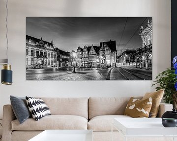 Panorama marktplein in Bremen - zwart-wit van Werner Dieterich