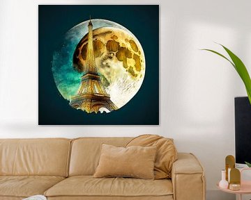 Vollmond Eiffelturm von Vlindertuin Art