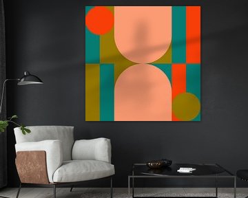 Funky retro geometrische 21. Moderne abstracte kunst in heldere kleuren. van Dina Dankers
