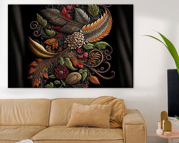 Flower Ensemble on Black Silk Cloth by Surreal Media