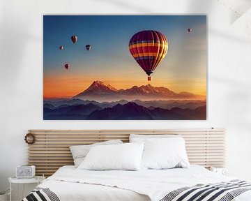 Hete luchtballon bij zonsondergang, Kunstillustratie van Animaflora PicsStock