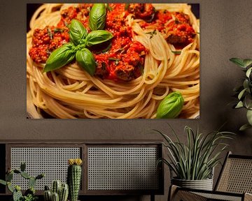 Spaghetti mit Tomatensauce und Basilikum, Art Illustration von Animaflora PicsStock