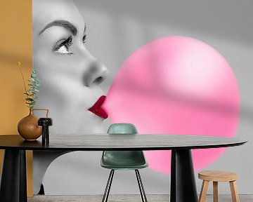 Bubblegum - Vrouw met roze kauwgom bel van Misty Melodies