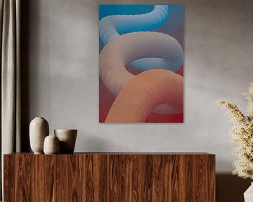 Psychedelische, kleurrijke, abstracte slang / buis vorm - 4 van Pim Haring