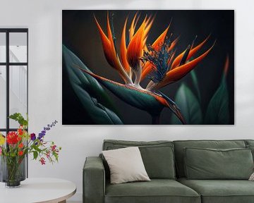 Opengestrekte Oranje Strelitzia van Surreal Media