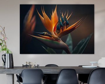 Goude Oranje Strelitzia met Regenboog van Surreal Media