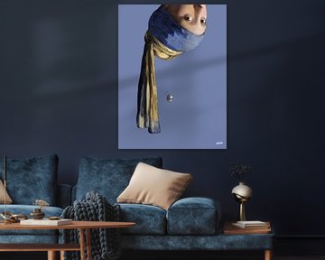 Vermeer Mädchen mit dem Perlenohrring Kopfüber – pop art lavendelfarbe von Miauw webshop