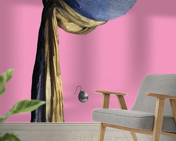 Vermeer Meisje met de Parel Ondersteboven - popart roze van Miauw webshop