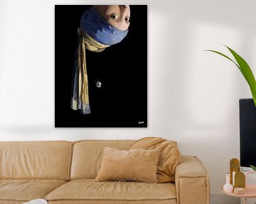 Vermeer Meisje met de Parel Ondersteboven - popart zwart van Miauw webshop