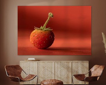 Erdbeere mit rotem Hintergrund von Irene Ruysch