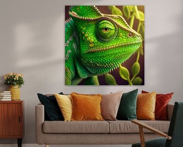 Green chameleon on a branch, Art illustration by Animaflora PicsStock