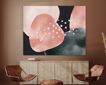 Modern abstract aquarel in roze en blauwe tinten van Studio Allee