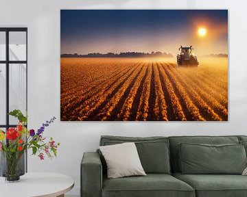 Oogsten op een veld met een tractor Illustratie van Animaflora PicsStock