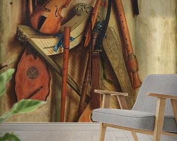 Board wall with musical instruments, trompe l'oeil, Franciscus Gijsbrechts