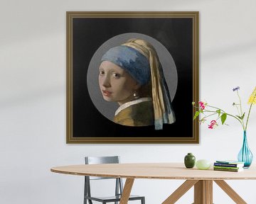 Girl with a pearl earring - gold frame by Digital Art Studio