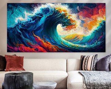 Bunte abstrakte Welle: Ein Gemälde voller Kraft und Energie von Surreal Media