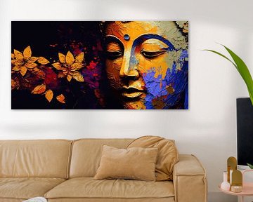 Kleurrijk abstract schilderij van Buddha & lotus bloem van Surreal Media