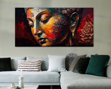 De bloei van Buddha: Bruin abstract schilderij van Surreal Media