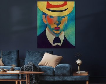 Portrait d'un homme portant un chapeau jaune