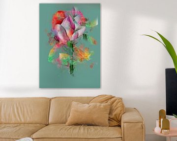 Abstract Magnolia in groen van Greta Lipman