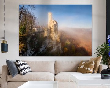 Mistige herfstochtend bij kasteel Lichtenstein van Daniel Gastager