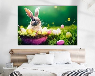 Lapin de Pâques avec oeufs et panier, Art Illustration sur Animaflora PicsStock