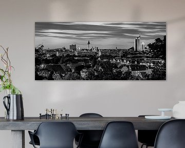 Panorama van de skyline van Leipzig (zwart-wit)