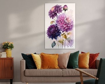 Purple Dahlia watercolour by Vlindertuin Art