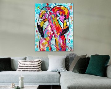Flamingo liefde van Happy Paintings