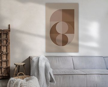 Moderne abstracte geometrische kunst in retrostijl in bruin en beige nr. 21