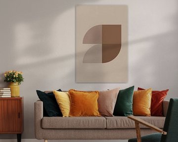 Moderne abstracte geometrische kunst in retrostijl in bruin en beige nr. 3 van Dina Dankers