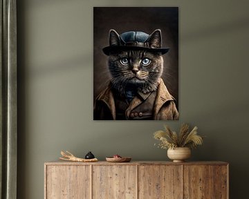 Porträt Katze im Stil der Peaky Blinders von Maarten ten Brug