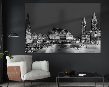 Marktplaats in Bremen - zwart en wit van Werner Dieterich