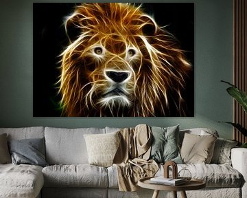 Löwe in 3D-Streifen und Linien