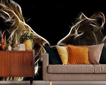 Löwe und Löwin in 3D-Streifen und Linien