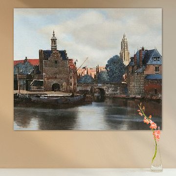 Detail: Gezicht op Delft, Johannes Vermeer (gezien bij vtwonen) van Details van de Meesters